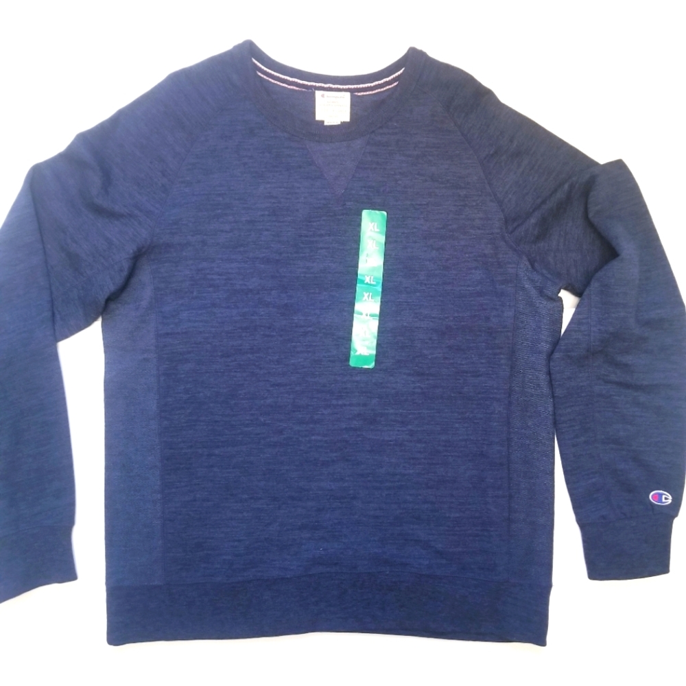 Champion Men's XL Pullover Weave Crewneck Sweatshirt Navy Embroidered Logo NWT